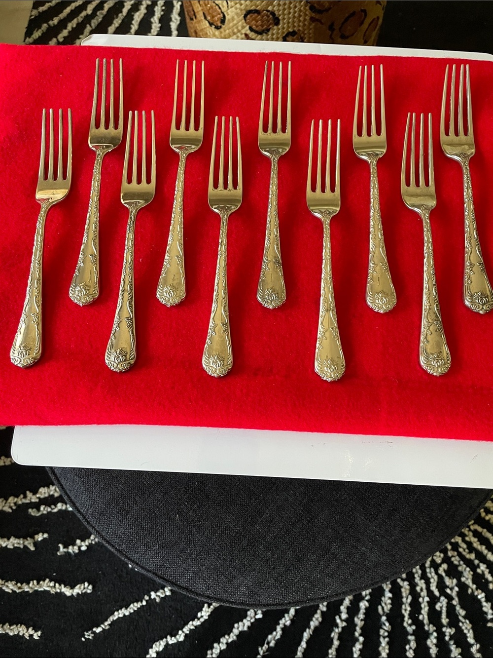 Set of 10- Very Rare Antique WM. Rogers & Son Silverplate Floral Dinner Forks
